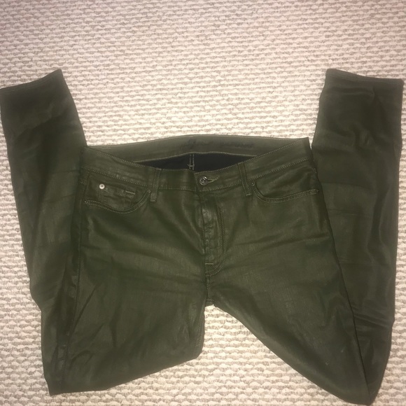 7 For All Mankind skinny jeans w/ green shiny fab - Picture 3 of 8